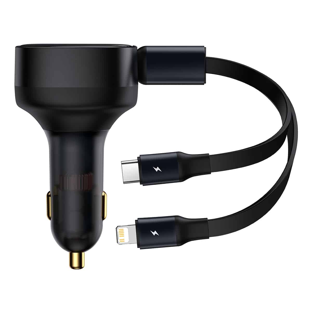 Baseus Enjoyment Retractable 2 in 1 Car Charger C+L 30w with Retractable Cable Black Baseus Enjoyment Retractable 2 in 1 Car Charger C+L 30w with Retractable Cable Black